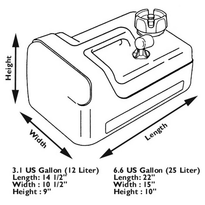 Топливные баки Tohatsu лодочного мотора 12/25 л размеры